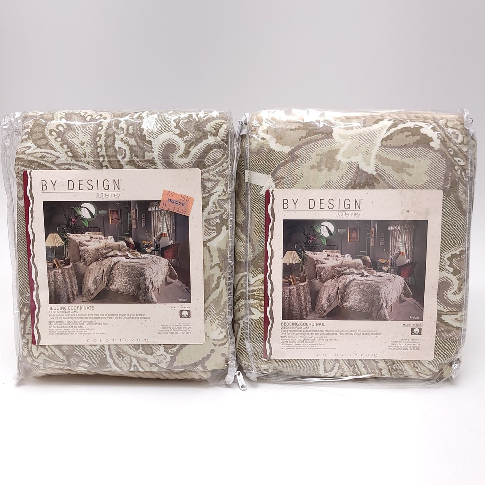 Vintage JCPenney By Design Prelude King Pillow Shams Pair Paisley Cotton USA
